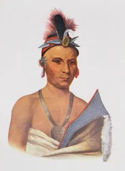 Keesheswa o «il Sole», un capo Fox, ca. 1837, illustrazione da «The Indian Tribes of North America, vol. 2», di Thomas L. McKenney e James Hall, pubblicato da John Grant