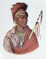 Notchimine o Nessun cuore, un capo Iowa, 1837, illustrazione da «Le tribù indiane del Nord America, vol. 2», di Thomas L. McKenney e James Hall, pubblicato da John Grant