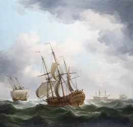 Una nave mercantile britannica della Compagnia delle Indie Orientali, colta da una tempesta