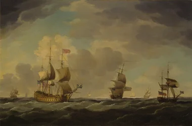 Una nave ammiraglia inglese a vela leggera in una brezza moderata