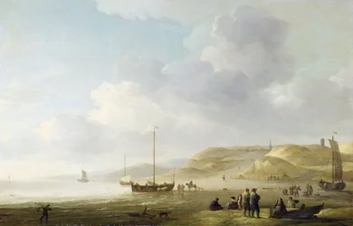 La costa vicino a Scheveningen con barche da pesca sulla riva