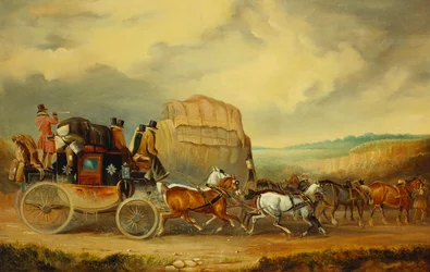 La posta reale da Exeter a Londra che passa il carro di William Downe