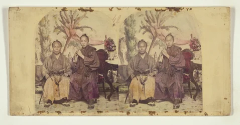 Due membri della prima missione diplomatica giapponese negli Stati Uniti:  Membro non identificato (L) e Tateishi Onojirō-Noriyuki, interprete in formazione (R)