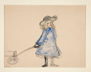 Ragazza che Tira un Carro (Ragazza Semplice in Abito Blu) (recto); Schizzo di un Uomo (verso)