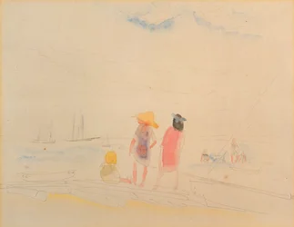 Due donne e bambino sulla spiaggia