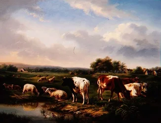 Bovini e Pecore in un Paesaggio