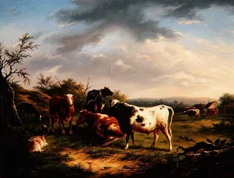 Bovini e pecore in un paesaggio