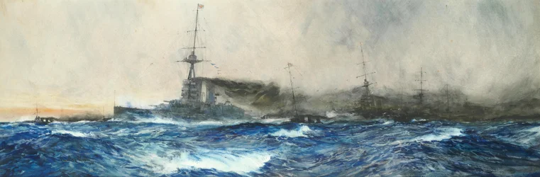La HMS Iron Duke alla testa delle altre navi capitali della flotta