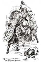 Athelstane viene colpito con una spada da Bois-Guilbert, in Ivanhoe