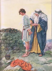 Isacco deve morire? illustrazione da Through the Bible, Virtue Publishing, 1928