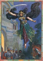 Diventarono tutti immobili dove si trovavano, scena da Il regno di Arapushka in Storie per bambini dalle leggende rumene di Moses Gaster (1856-1939) 1921