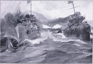 Un combattimento tra cacciatorpediniere, illustrazione da Cassells History of the Russo-Japanese War Vol 1, c.1900