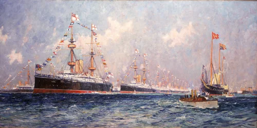 La rivista durante il Giubileo di Diamante della Regina Vittoria (1819-1901) a Spithead (Inghilterra), 26 giugno 1897