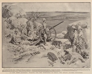 Una vista da Coleskop, in attesa che gli obici bombardino i Kopjes intorno a Colesberg