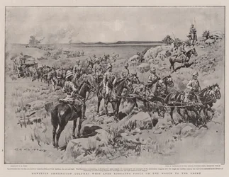 Colonne di munizioni di obici con la forza di Lord Robert in marcia verso il fronte