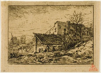 Paesaggio con abitazioni contadine e mulino
