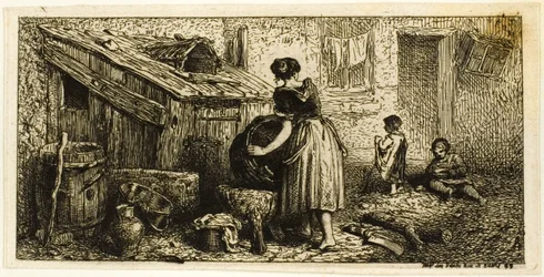 Donna che Lava Pentole, con Bambini