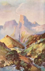 La Sentinella, maestoso picco del Drakensberg (litografia a colori)