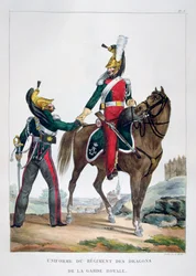 Uniforme di un reggimento di dragoni della guardia reale, Francia, 1823