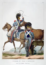Uniforme di un reggimento di treno di artiglieria a cavallo della guardia reale, Francia, 1823
