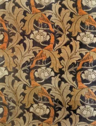 Fiori e foglie con uccelli, prodotto da G.P.& J.Baker per Liberty & Co., c.1893 (velluto stampato)