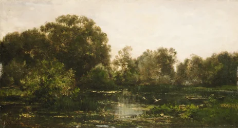 Paesaggio fluviale con cicogne, 1864