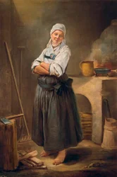 Una giovane donna della Sassonia nella sua cucina