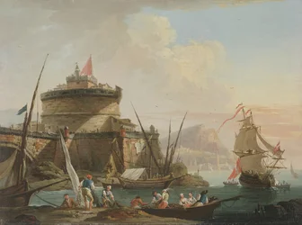 Scena del porto al tramonto