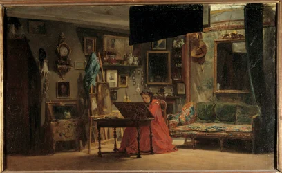 Principessa Matilde (1820-1904) nel suo studio, rue de Courcelles Principessa Mathilde-Letizia Bonaparte davanti al suo ufficio. Dipinto di Sebastien Charles Giraud (1819-1892). XIX secolo. Dim 0,32 x 0,52 m Parigi, Museo Carnavalet