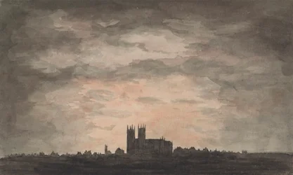 Una grande chiesa (Abbazia di Westminster) al tramonto