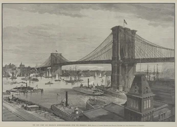 Il ponte sospeso di New York e Brooklyn dal lato di Brooklyn, fine 1800