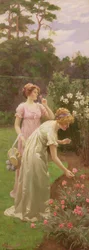 Due signore che raccolgono fiori