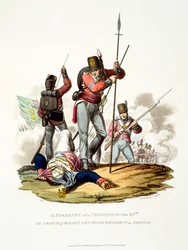 Uniforme di un Sergente e Soldati del 87° o Reggimento Irlandese del Principe di Galles in Servizio, da 