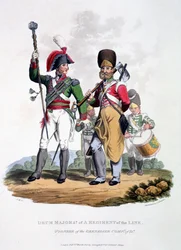 Uniformi di un tamburino di un reggimento di linea - Pioniere della compagnia dei granatieri, da 