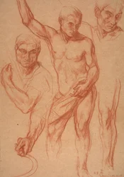 Studio di figura maschile con ristudi di testa, braccia, spalla e gamba (schizzi per il pannello centrale di "Autunno"), 8 aprile