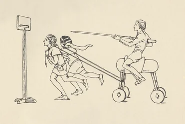 Ragazzi che giocano a Cavalcare alla Quintana Romance di Alessandro, circa 1340. Bodleian, 1931