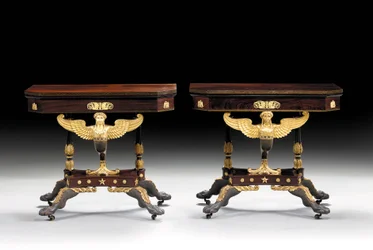 Due tavoli da gioco intagliati in stile classico, c.1815