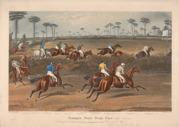 Uno di un set di quattro: Leamington Grand Steeple Chase ... 1837. Tavola 2. Mr. Christian su Scripton ...