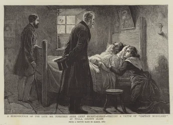 Un ricordo del defunto signor Forster come segretario capo irlandese, visitando una vittima di Captain Moonlight a Tulla, contea di Clare