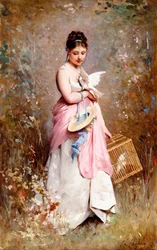 Giovane ragazza con colombe