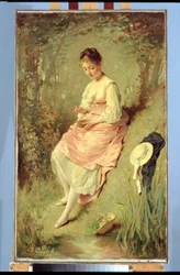Giovane ragazza con un nido, fine anni 1860