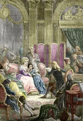 Il Salone di Suzanne Curchod e Madame Necker (incisione)