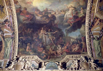 Re Luigi XIV (1638-1715) che governa da solo nel 1661, dipinto sul soffitto della Galerie des Glaces