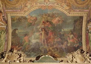 Re Luigi XIV (1638-1715) che prende le armi sulla terra e sul mare nel 1672, dipinto sul soffitto della Galleria degli Specchi
