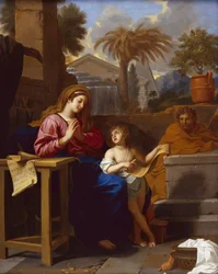 La Sacra Famiglia in Egitto con il Bambino Gesù che legge una scrittura ebraica