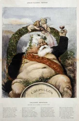 Armand Fallières, viticoltore: caricatura di Fallières en Bacchus (Bacco) - in "le Rire" di ott. 1906