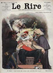 Emile Loubet - Pensioni presidenziali gratuite - Sig. Loubet - È difficile far entrare le loro convinzioni nella mia pelle! - (Charles Leandre (1862-1934) deride lo stato, la chiesa e l