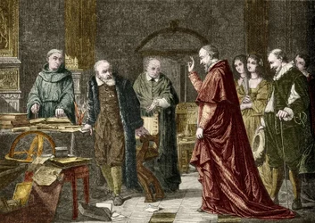 Prigionia di Galileo Galilei detto Galilei, astronomo italiano (1564-1642), incisione dal dipinto di Charles Muller
