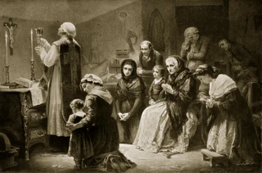 Celebrazione della messa durante la Rivoluzione Francese, illustrazione da 