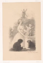 Donna incoronata e putto con cornucopia